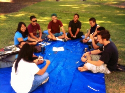 Students from San Diego State University gather during an InterVarsity Bible study.