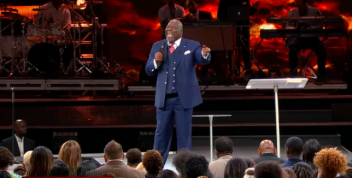 Bishop T.D. Jakes of The Potters House preaches about making transitions in life at the Woman Thou Art Loosed conference at MegaFest on Aug. 30, 2013, in Dallas, Texas.