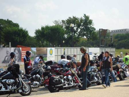 Some 2,000 bikers riding around downtown Washington, D.C. on Sept. 11, 2013, for the event "Two Million Bikers to D.C." to honor the victims of the Sept. 11, 2001 attacks and to show support for Constitutional liberties.