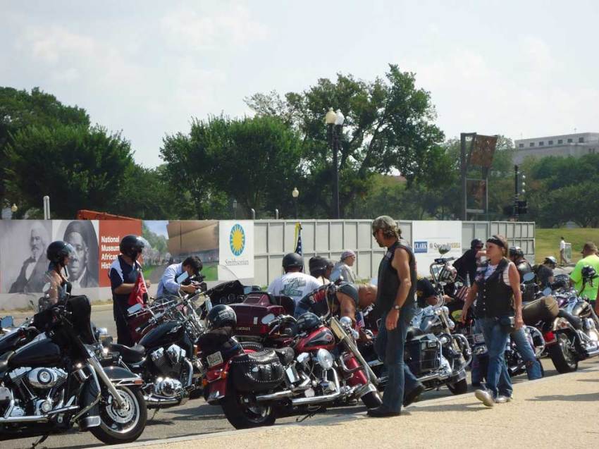 Some 2,000 bikers riding around downtown Washington, D.C. on Sept. 11, 2013, for the event "Two Million Bikers to D.C." to honor the victims of the Sept. 11, 2001 attacks and to show support for Constitutional liberties.