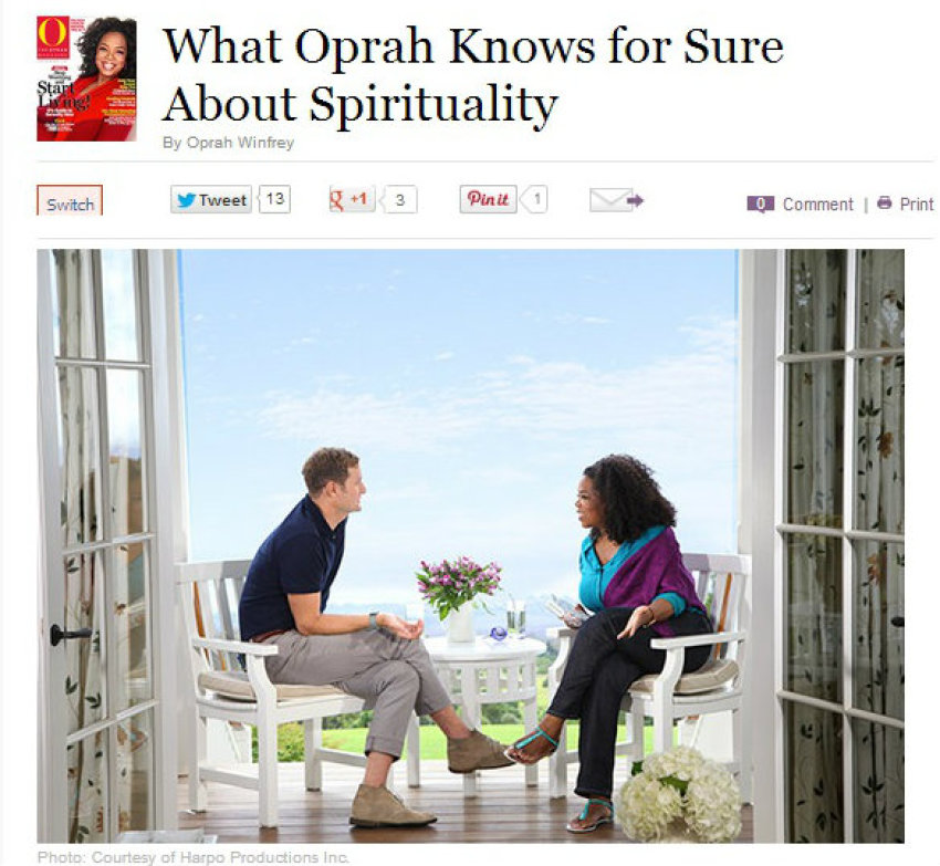 Oprah Winfrey shared a photo of her and Christian author and pastor Rob Bell during filming for an episode of her "Super Soul Sunday" series on OWN. Winfrey wrote about her discussion with Bell in an article dated Sept. 17, 2013.