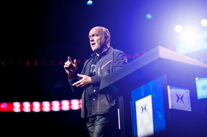 Evangelist Greg Laurie spoke on the subject of happiness along with a Gospel message during the first night of Harvest America at the Wells Fargo Center in Philadelphia, Sept. 28, 2013.