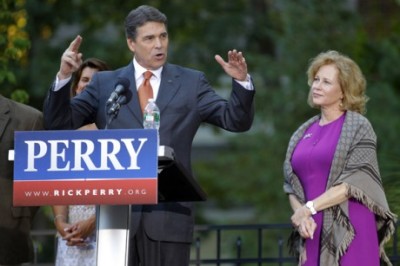 Texas Gov. Rick Perry with wife, Anita Perry. Mrs. Perry recently said that abortion 'could be' a woman's right, although she personally opposes it.