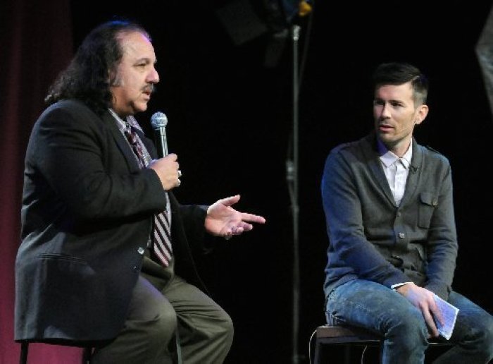 Ron Jeremy and Pastor Craig Gross during the 'Free Porn? Porn Stars vs. Pastors' discussion at New York University.