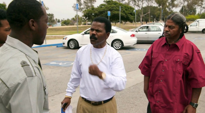 Bishop Gibson talks to a young gangbanger in Compton.