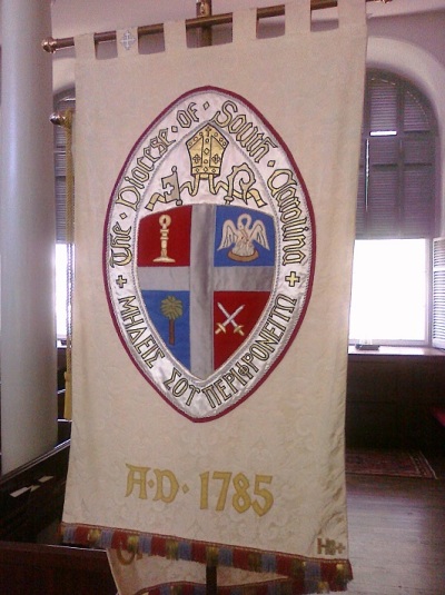 A banner bearing the seal of the Protestant Episcopal Diocese of South Carolina.