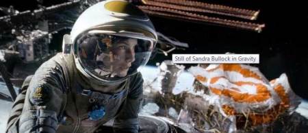 Still of Sandra Bullock in "Gravity."