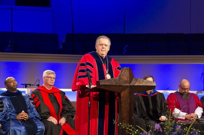 Credit : Dr. Richard Land at his inauguration ceremony as Southern Evangelical Seminary's fourth president at First Baptist Church Indian Trail on Thursday, Oct. 10, 2013, in Charlotte, North Carolina.