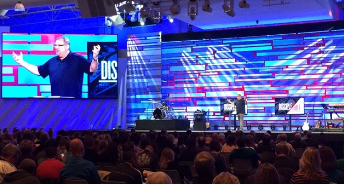 Pastor Rick Warren leads discussion on discipleship at Exponential 2013 hosted at Saddleback Church in Lake Forest, Calif., Oct. 9, 2013.