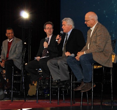 From left to right, Christian Cultural Center Pastor A.R. Bernard, New York City Leadership Center CEO Mac Pier, Evangelist Luis Palau and Redeemer Presbyterian Church Senior Pastor, Tim Keller at Movement Day on October 10, 2013.