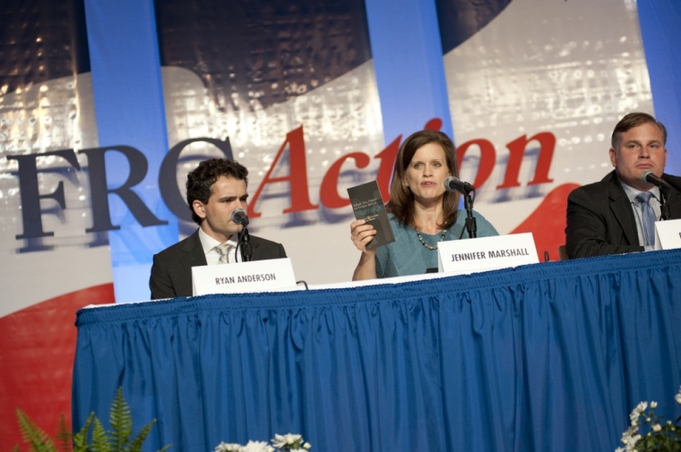 (L to R) Ryan Anderson, Jennifer Marshall, Brian Brown speaking at the Future of Marriage Panel at Values Voter Summit, Washington, D.C., Oct. 11, 2013.