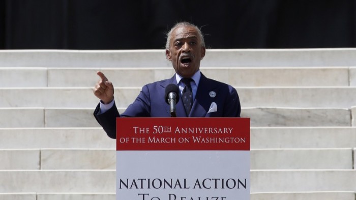 Reverend Al Sharpton speaks at the ceremony at the Lincoln Memorial honoring the 50th anniversary of the 1963 March on Washington, August 24, 2013.