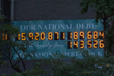The national Debt Clock is seen in New York October 15, 2013.