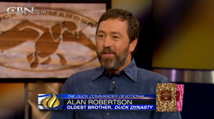 Alan Robertson, the so-called 'Beardless Brother' on hit show The Duck Dynasty, has shown off a newly grown beard here on the 700 Club.