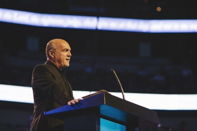 Evangelist Greg Laurie shares stories about Pastor Chuck Smith's life and gives a Gospel message as a tribute to the instrumental leader in both the Calvary Chapel and Jesus People movements on Oct. 27, 2013, in Anaheim, Calif.