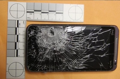 A cell phone is being credited for saving a man's life after a bullet struck it, rather than a man's stomach, after he was shot on October 28