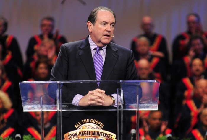 Gov. Mike Huckabee speaking at JHM's 32nd annual Night to Honor Israel at Cornerstone Church in San Antonio on Oct. 29, 2013.