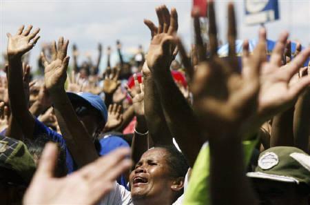 Christian Papuans sing a religious song during a protest in Jayapura of the Indonesia Papua province in this undated photo.