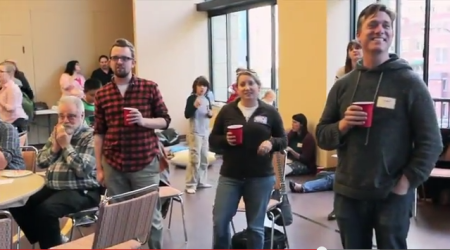 Congregants at a Beer & Hymns service at First Christian Church in Portland, Ore.