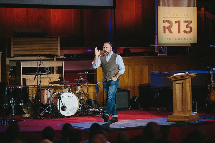 Pastor Mark Driscoll talks about changing social climate for Christians during Resurgence 2013, a leadership conference held at Mars Hill Downtown Church in Seattle, Nov. 5, 2013.