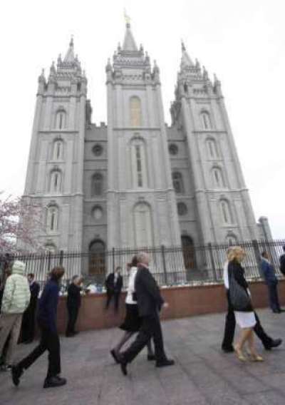 Members of the Church of Jesus Christ of Latter Day Saints gather around the Mormon Salt Lake Temple at the 181st Annual General Conference of the church in Salt Lake City, Utah, April 3, 2011. Over 100,000 members of the Mormon church will attend the two day conference to receive instructions from church leaders.