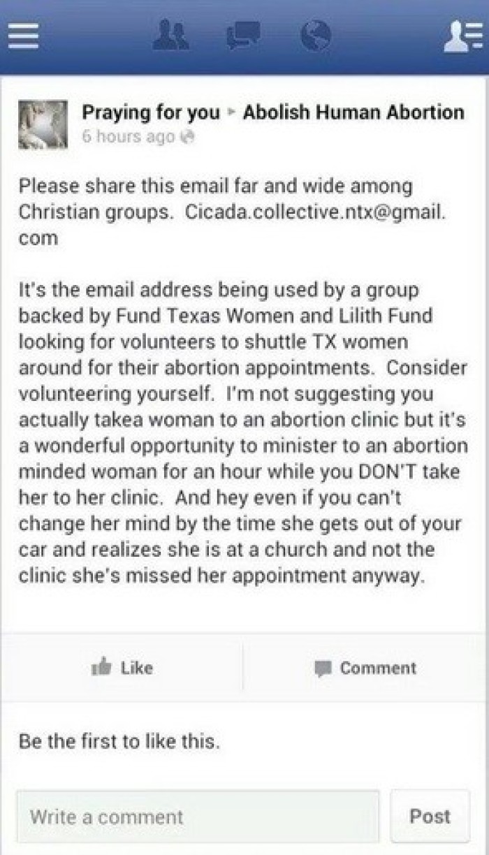 Facebook post from Praying For You to Abolish Human Abortion from November 9 that suggests the anti-abortion group kidnap women seeking to terminate their pregnancies.