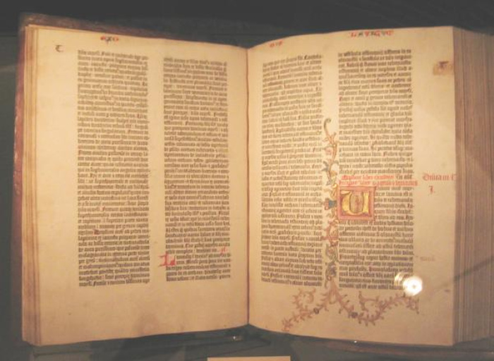 The Gutenberg Bible, first printed book.