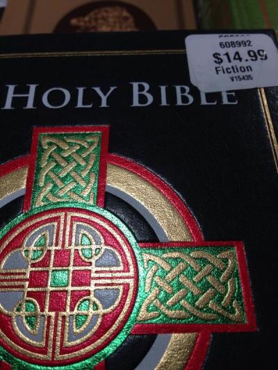 A Bible displayed at a Simi Valley, Calif., Costco as '$14.99 Fiction.'