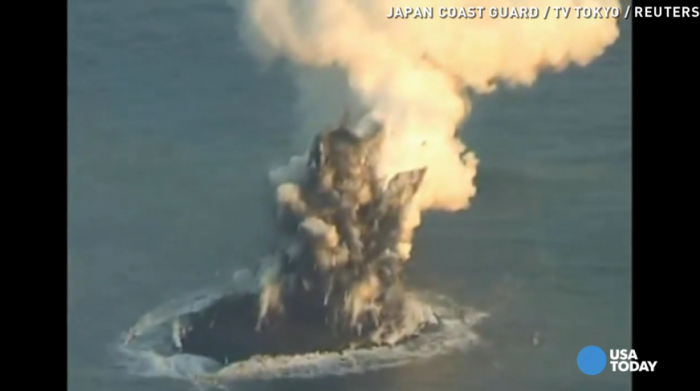 A new Japan island has been formed by a volcanic eruption.