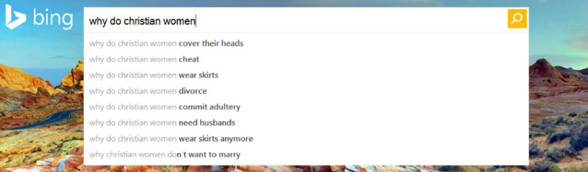What Bing search engine users most commonly search for when using the phrase: "Why do christian women..."