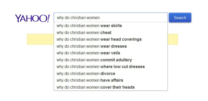 What Yahoo search engine users most commonly search for when using the phrase: 'Why do christian women...'