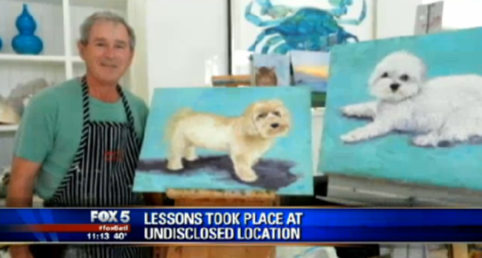 Former President George W. Bush painting family members' pets in Florida.
