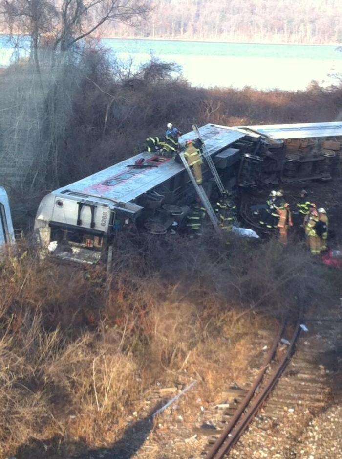 The crash site where a Manhattan bound Metro-North train derailed on December 1, 2013.