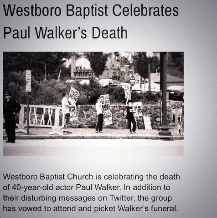 Paul Walker's Funeral Westboro Baptist Church Plans to Picket Over