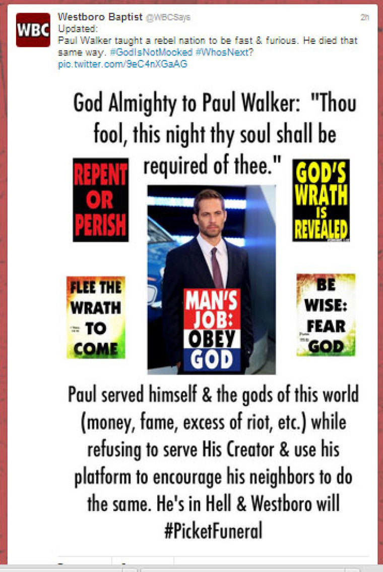 Paul Walker S Funeral Westboro Baptist Church Plans To Picket Over Actor Promoting Fast