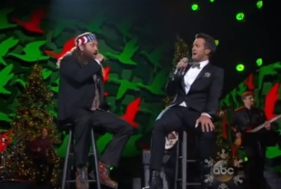 'Duck Dynasty's' Willie Robertson and country music star Luke Bryan sing a duet of 'Hairy Christmas' on ABC's 'CMA Country Christmas' event on Monday, December 2.
