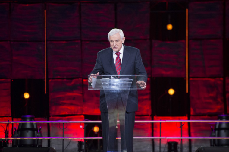 Dr. David Jeremiah, pastor of Shadow Mountain Community Church, speaks on stage at 'A Night of Celebration in NYC with David Jeremiah & Friends' at Madison Square Garden on Thursday, Dec. 5, 2013.