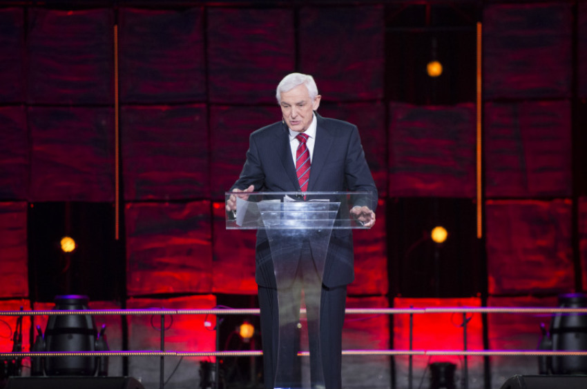 Dr. David Jeremiah, pastor of Shadow Mountain Community Church, speaks on stage at "A Night of Celebration in NYC with David Jeremiah & Friends" at Madison Square Garden on Thursday, Dec. 5, 2013.