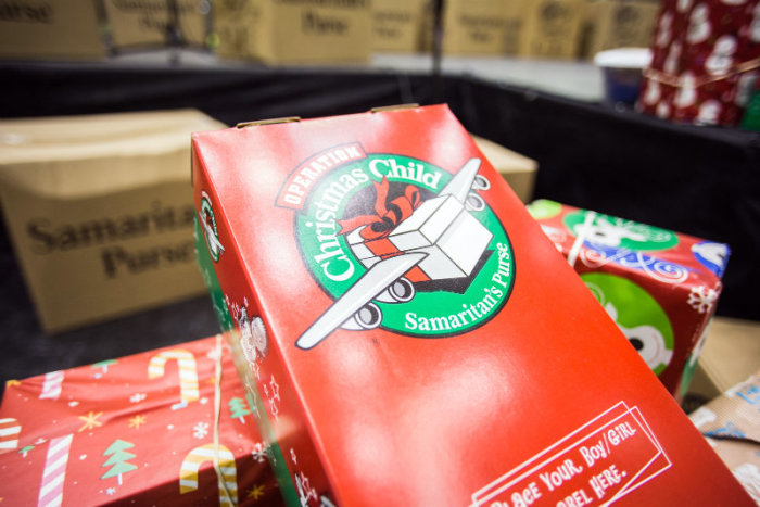 Operation Christmas Child, the annual holiday outreach event organized by Franklin Graham's Samaritan's Purse, shipped off more than 60,000 shoe boxes for young survivors of Typhoon Haiyan in the Philippines on Thursday, Dec. 12, 2013, at JFK Airport's Hangar 19 in New York City.