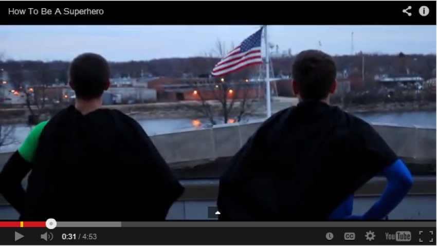 In their viral video "You Can Be A Superhero," Zade Abdullah and Kyle Nutt dress in tights and capes to show that anyone can be a superhero by doing random acts of kindness.