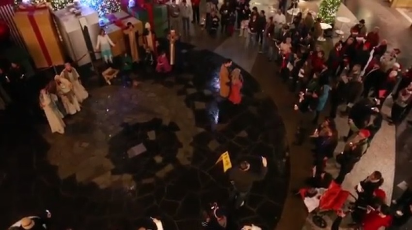 Christians from Orange County and Los Angeles stage stunning 'Nativity Flash Mob' at mall in Santa Monica in response atheist activists charge in 'War on Christmas,' (Dec. 2012)