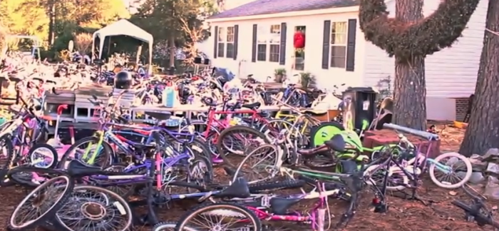 Bike Santa collects bikes for poor children and distributes them around Christmas.