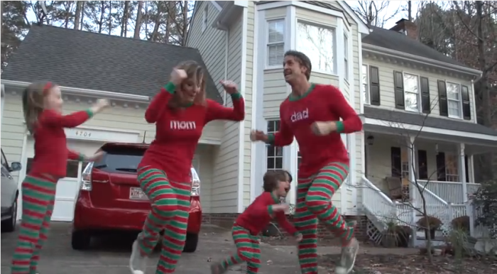 The Holderness family dance in their Christmas pajamas.
