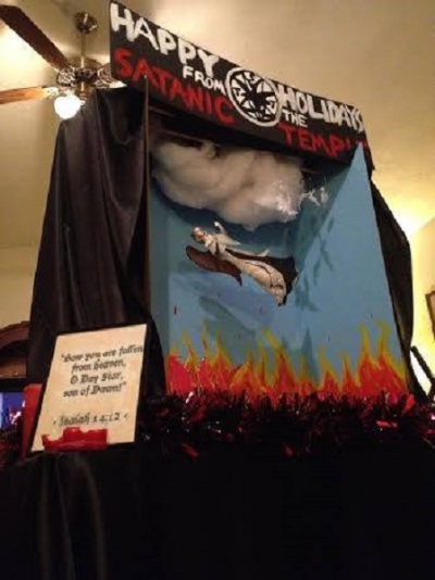 Photo of Satanic Temple display proposal to the Florida Department of Management Services featuring Satan descending into hell, uploaded Dec. 18, 2013.