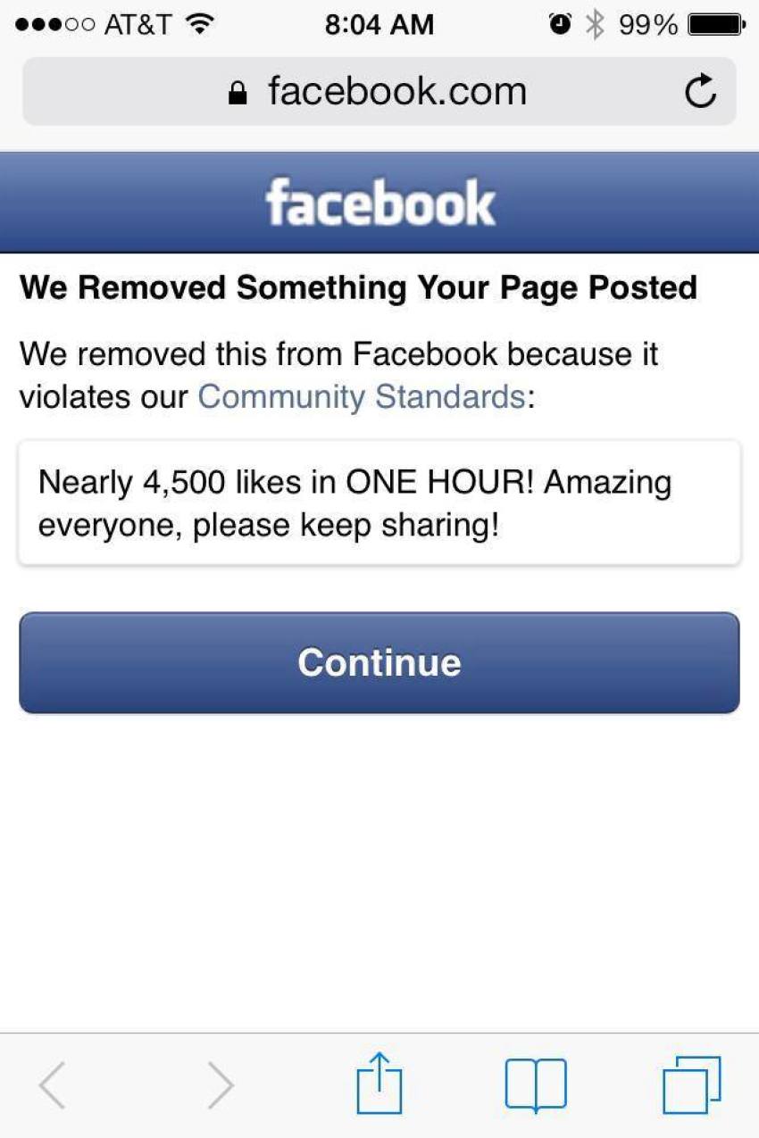 The reason Facebook gave for shutting down the page 