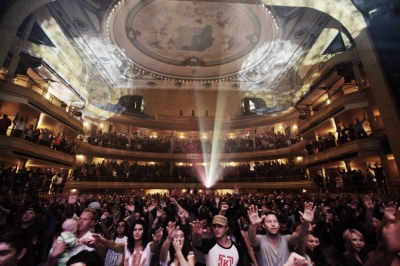 A Hillsong NYC church service at the Hammerstein Ballroom at Manhattan Center.