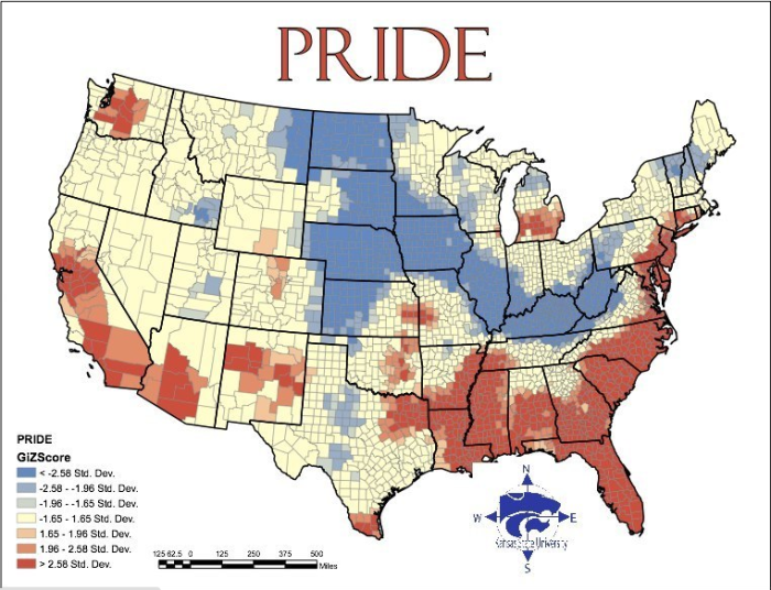 Kansas State University mapped the 'Seven Deadly Sins' across America in 2009. 'Pride, the 'greatest' and 'root' of all sins, was determined to be the aggregation of each sin,' the website explains.