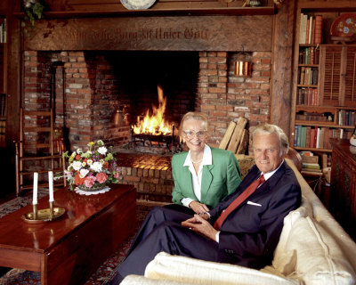 Billy Graham at home with wife, Ruth, in 1993.