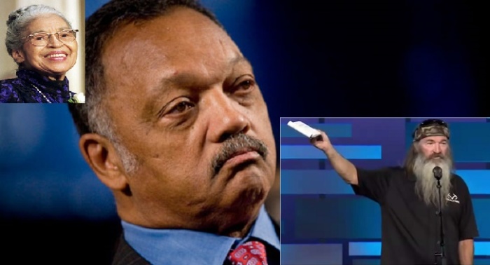 Rosa Parks (top inset), Jesse Jackson Sr. (c) and Phil Robertson (lower inset).