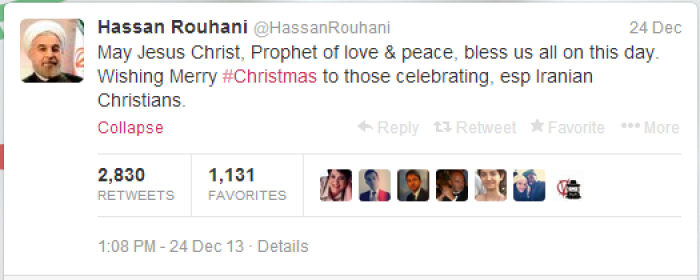 On Christmas Day, Iranian President Hassan Rouhani tweeted a 'Merry #Christmas,' reaching out to Christians despite his country's history of persecution.